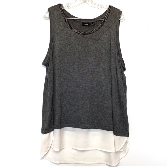 Apt. 9 Tops - Apt. 9 Gray Beaded Crewneck Tank Top